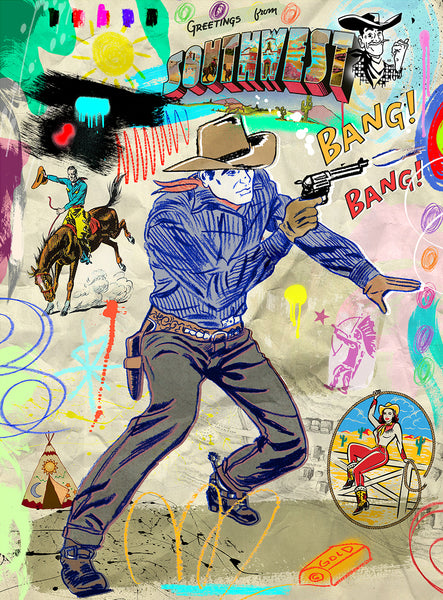king of pop art nelson de la nuez bang bang cowboy wild west western southwest desert horses