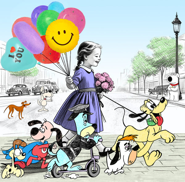king of pop art nelson de la nuez canine crossing print dogs puppies pets cartoon