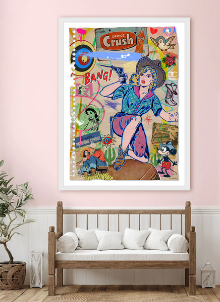 king of pop art nelson de la nuez cowgirls framed mixed media pop culture pinup art western