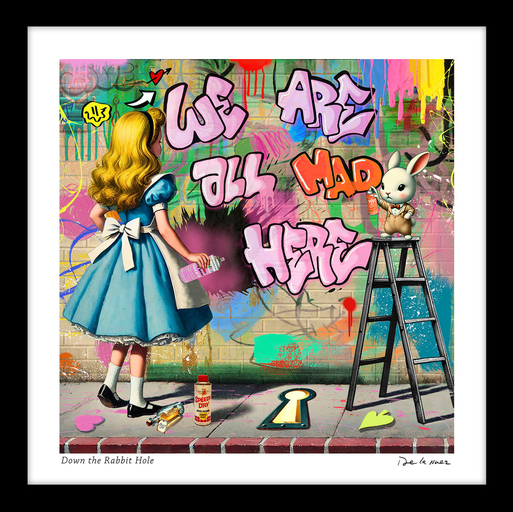 King of Pop Art Nelson De La Nuez alice in wonderland rabbit hole graffiti down the rabbit hole