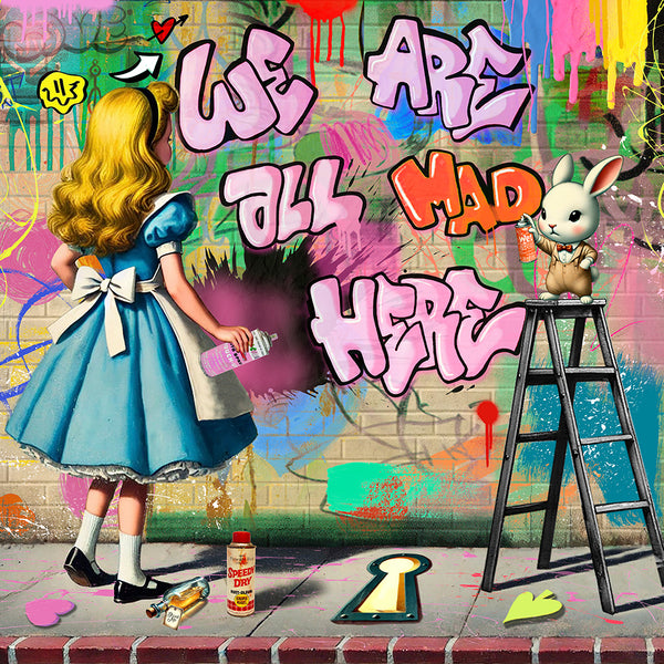 King of Pop Art Nelson De La Nuez alice in wonderland rabbit hole graffiti down the rabbit hole