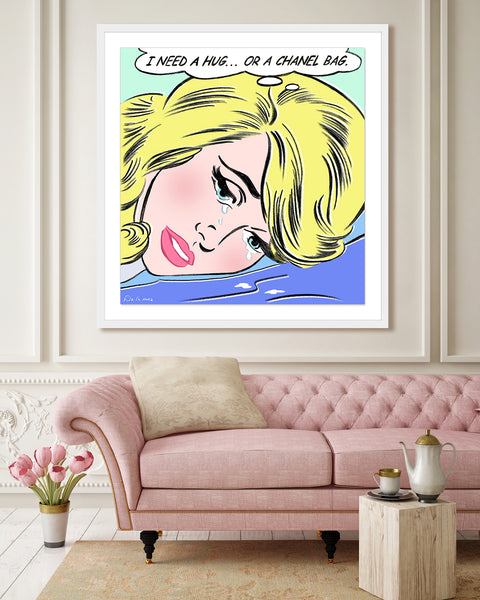 King of Pop Art Nelson De La Nuez Fashion Therapy Mixed Media Framed Signed Chanel Bag Luxury Designer Shopping Handbag