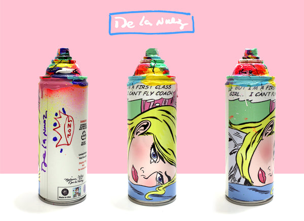 pop art King of Pop Art Nelson De La Nuez Spray Can Series: First Class Girl Collectible Sculpture Mixed Media Spray Paint Graffiti Material Girl Travel