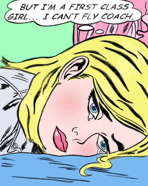 First Class girl nelson de la nuez pop artist copyrighted art luxury airplane