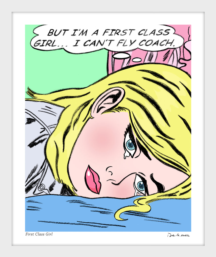 First Class girl nelson de la nuez pop artist copyrighted art luxury airplane