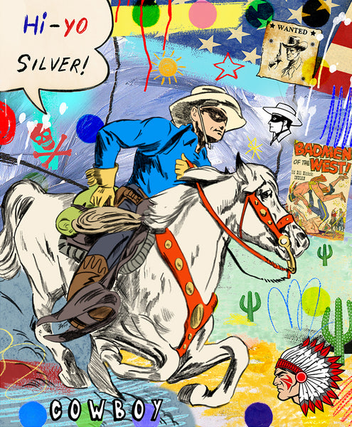 king of pop art nelson de la nuez hi yo silver cowboy western wild west horses desert