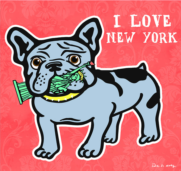 king of pop art nelson de la nuez i love new york print french bulldog frenchie dog puppy pet statue of liberty big apple nyc