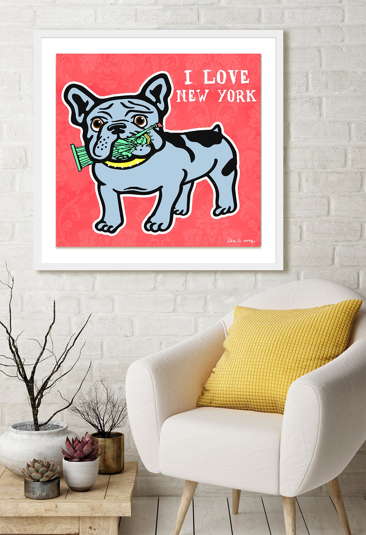 king of pop art nelson de la nuez i love new york french bulldog frenchie pet dog puppy bully breed animal bite humor statue of liberty