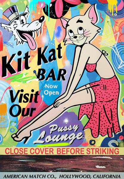 King of Pop Art Nelson De La Nuez - Signed Fine Art Print: Custom Framed or Unframed - Kit Kat Club Pussycat Kitten Kitty Cat Lounge Bar Cocktails Drinks Matchbook Hollywood California Los Angeles