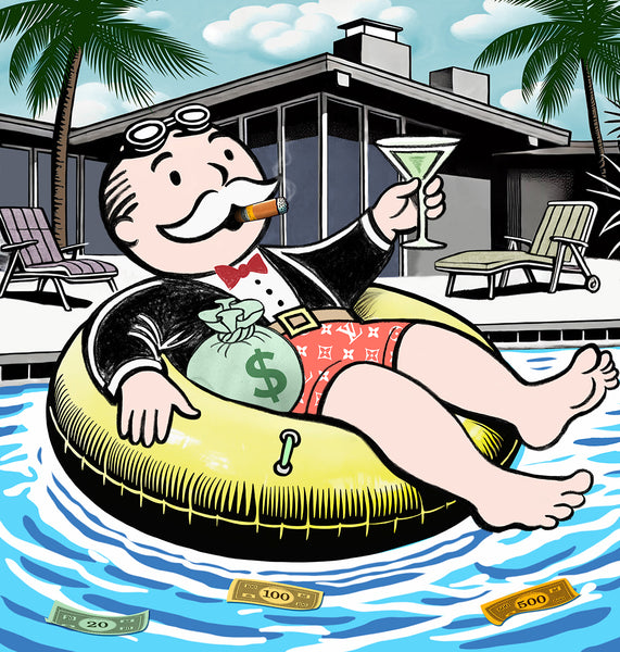nelson de la nuez pop art contemporary art king of pop art lap of luxury framed print wall street banker money cigar pool day