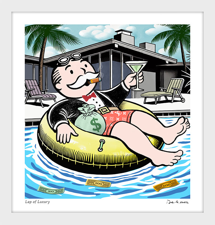 nelson de la nuez pop art contemporary art king of pop art lap of luxury framed print wall street banker money cigar pool day