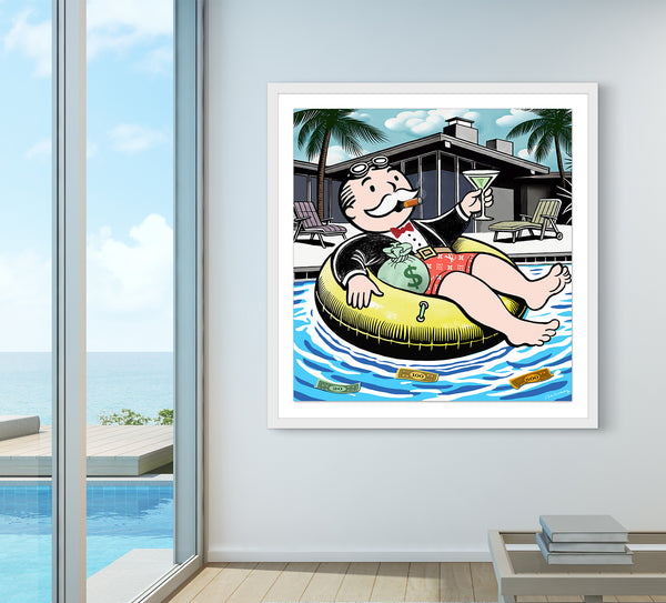 nelson de la nuez pop art contemporary art king of pop art lap of luxury framed mixed media wall street banker money cigar pool day