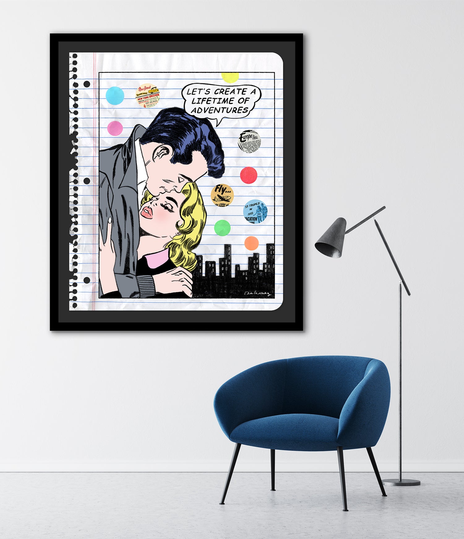king of pop art nelson de la nuez lifetime of adventure framed mixed media love couple romance travel