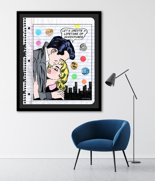king of pop art nelson de la nuez lifetime of adventure framed mixed media love couple romance travel