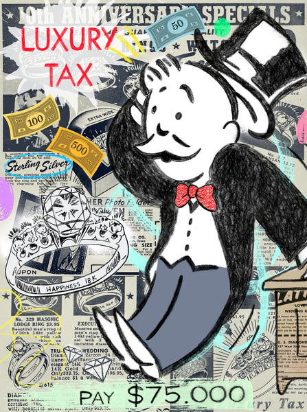 king of pop art nelson de la nuez luxury tax print money monopoly mr. penneybags ring jewelry