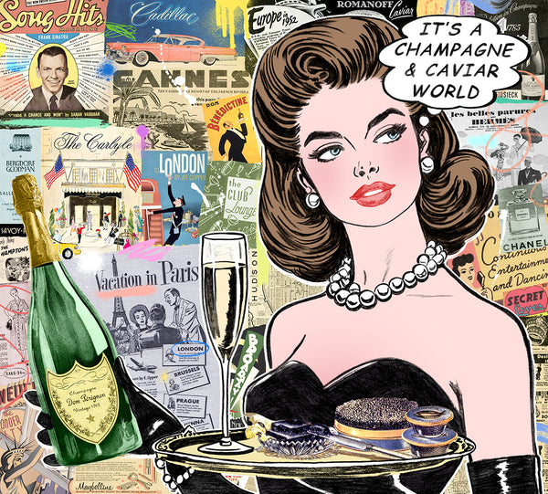 champagne caviar luxury lifestyle nelson de la nuez pop art copyrighted contemporary art king of pop art travel pop artist de la nuez
