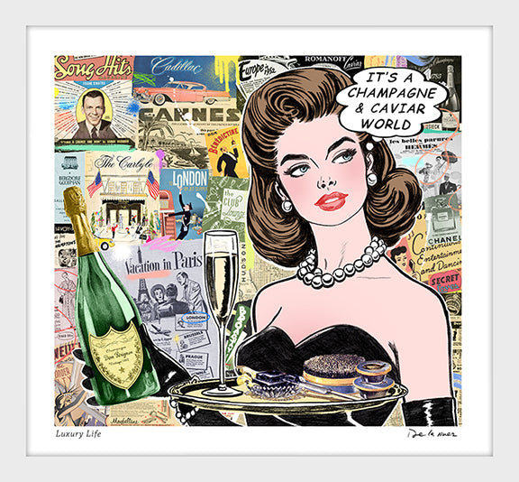 champagne caviar luxury lifestyle nelson de la nuez pop art copyrighted contemporary art king of pop art travel pop artist de la nuez