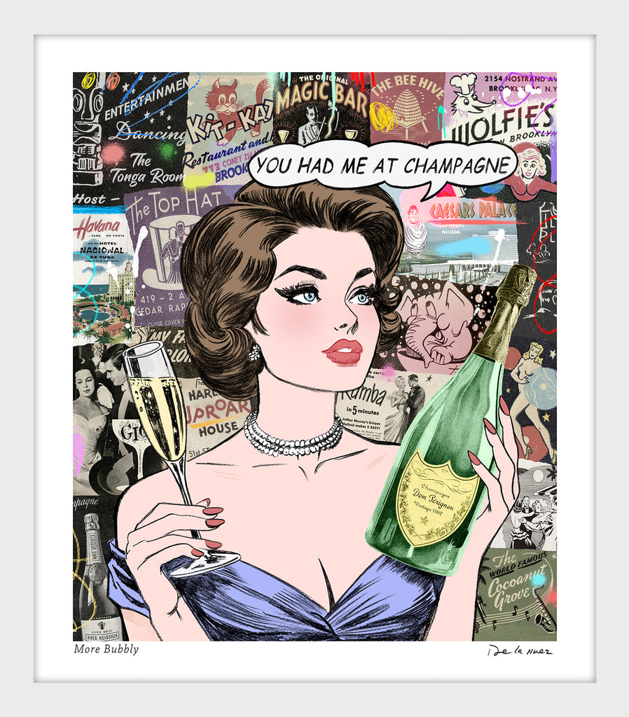 King of Pop Art Nelson De La Nuez - Signed Fine Art Print: Custom Framed or Unframed - more bubbly champagne champs travel luxury more bubbly
