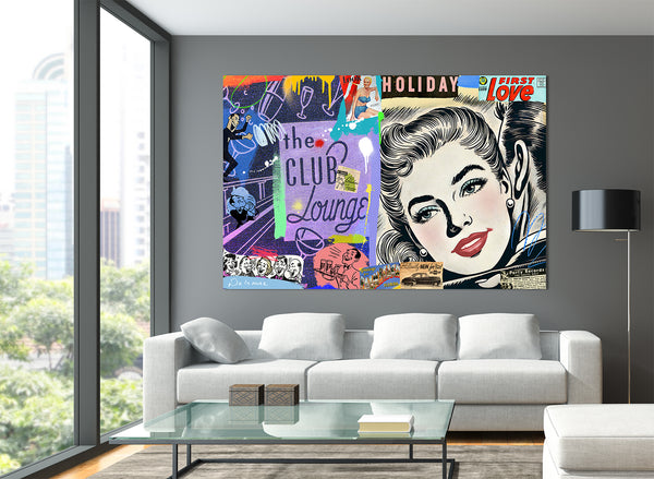 King of Pop Art Nelson De La Nuez One Last Martini Unique One of a Kind Hand Painted Mixed Media on Canvas Cocktail Lounge Club Bar Drinks