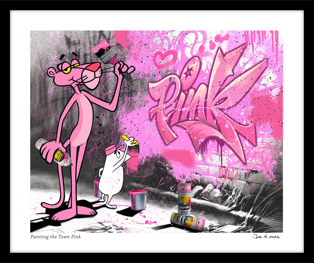 king of pop art nelson de la nuez painting the town pink print pink panther graffiti street art paint cartoon