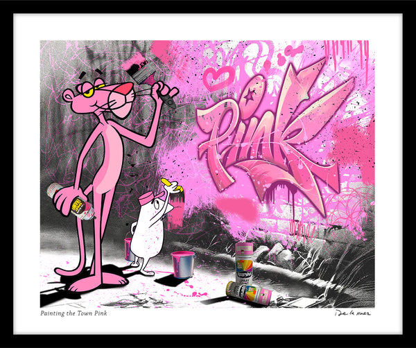 king of pop art nelson de la nuez painting the town pink print pink panther graffiti street art paint cartoon