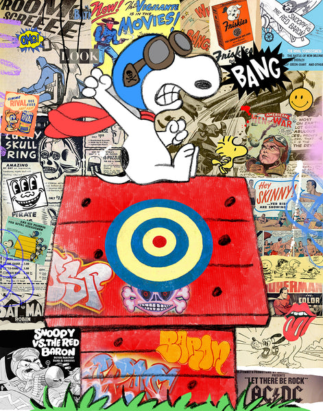 king of pop art nelson de la nuez red baron print snoopy airplane peanuts