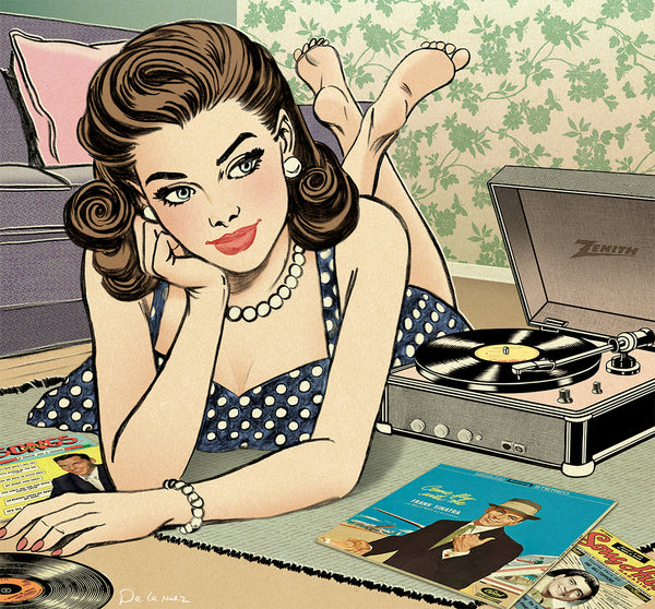 King of Pop Art Nelson De La Nuez Remember When Print Vintage Music Vinyl Record Player Frank Sinatra Nostalgia
