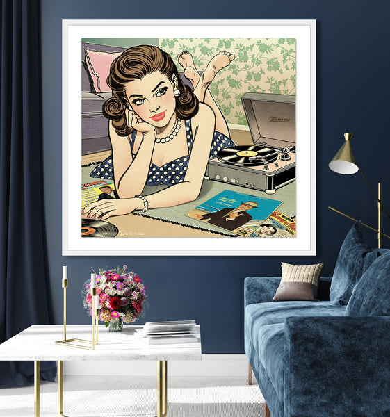 King of Pop Art Nelson De La Nuez Remember When Mixed Media Framed Signed Vintage Music Vinyl Record Player Frank Sinatra Nostalgia