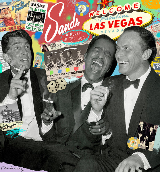 king of pop art nelson de la nuez the rat pack print framed signed frank sinatra dean martin sammy davis jr. las vegas music film