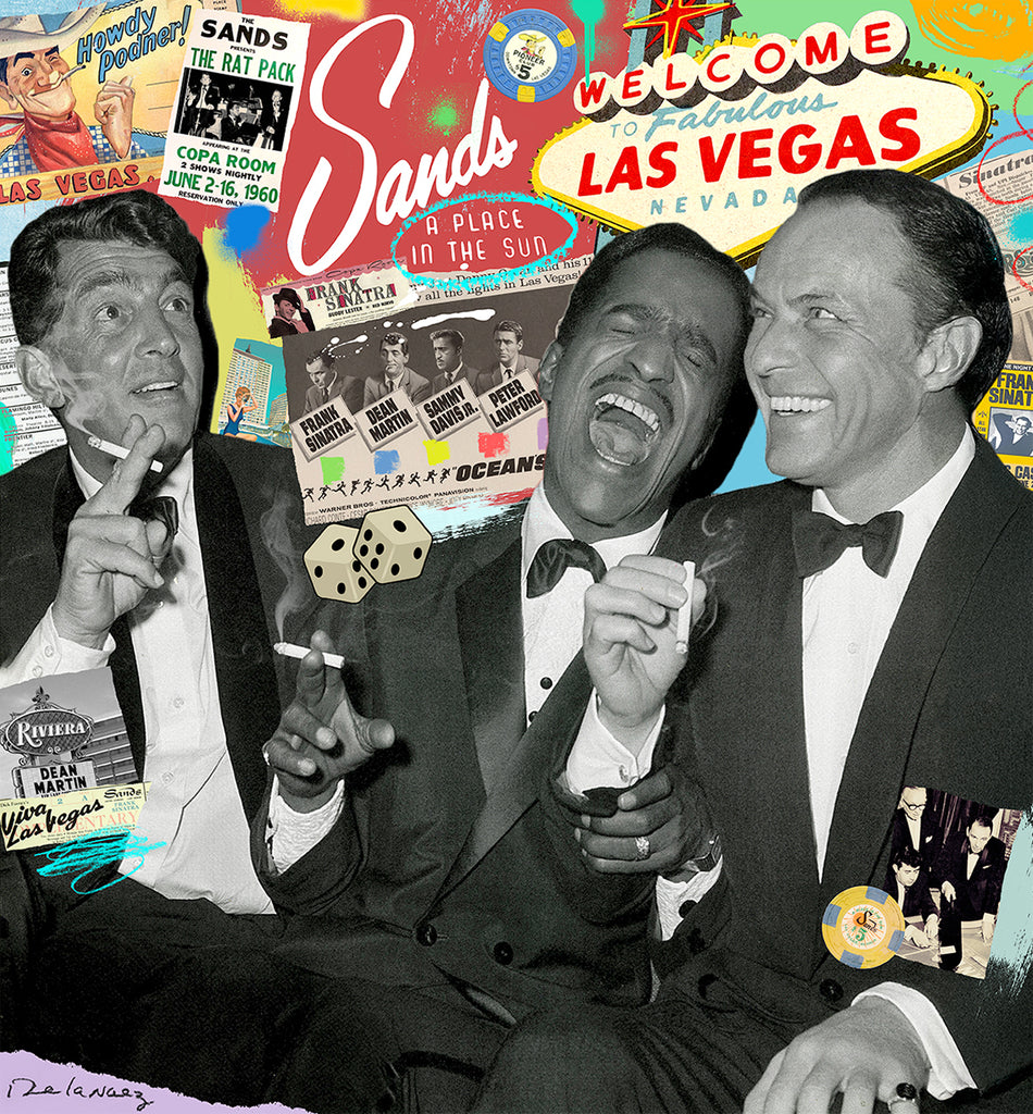 king of pop art nelson de la nuez the rat pack print framed signed frank sinatra dean martin sammy davis jr. las vegas music film