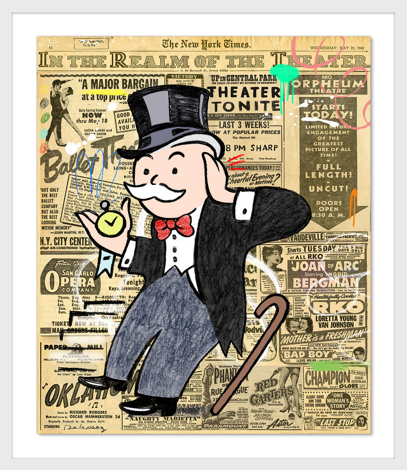 Time for Broadway Mixed Media - FRAMED, Signed