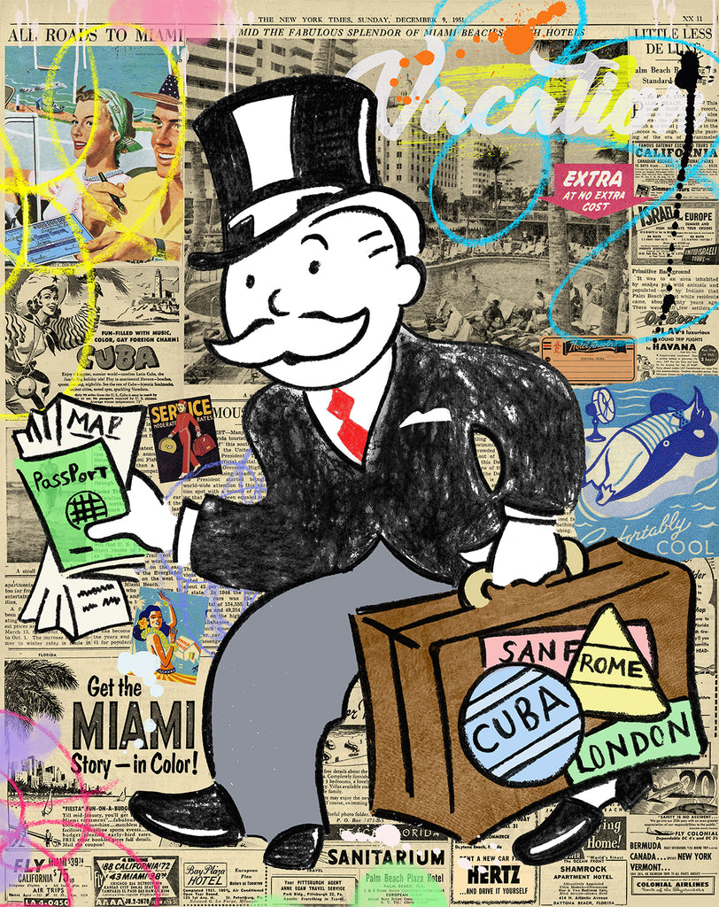 king of pop art nelson de la nuez world traveler monopoly mr. penneybags wall street vacation travel