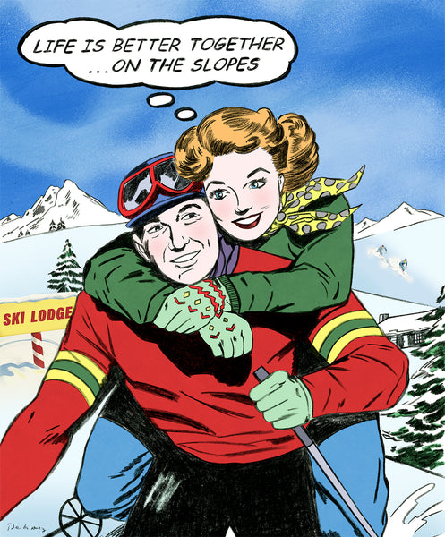 king of pop art nelson de la nuez love on the slopes couple romance winter skiing vacation better together snow