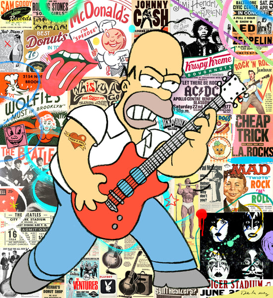 king of pop art nelson de la nuez rock and roll print homer simpson guitar classic rock music kiss rolling stones the beatles