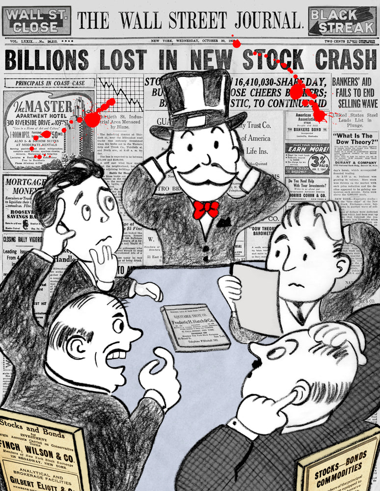 monopoly art nelson de la nuez king of pop art wall street banker finance money boardroom panic wall street journal art