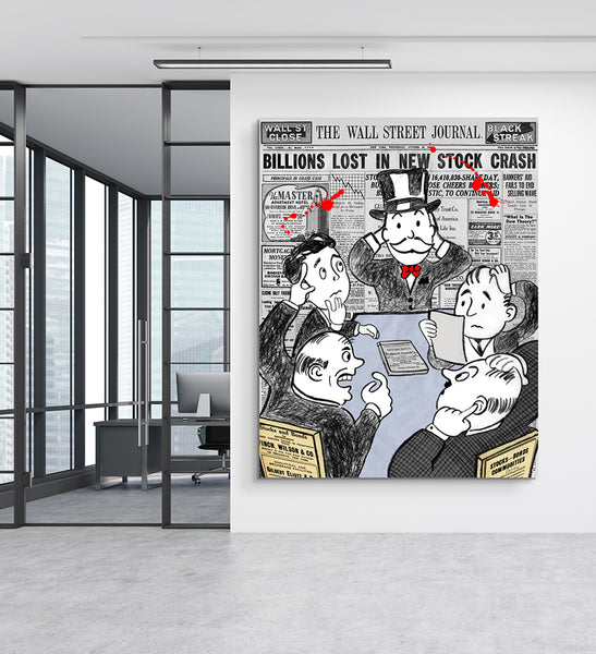 monopoly art nelson de la nuez king of pop art wall street banker finance money boardroom panic wall street journal art