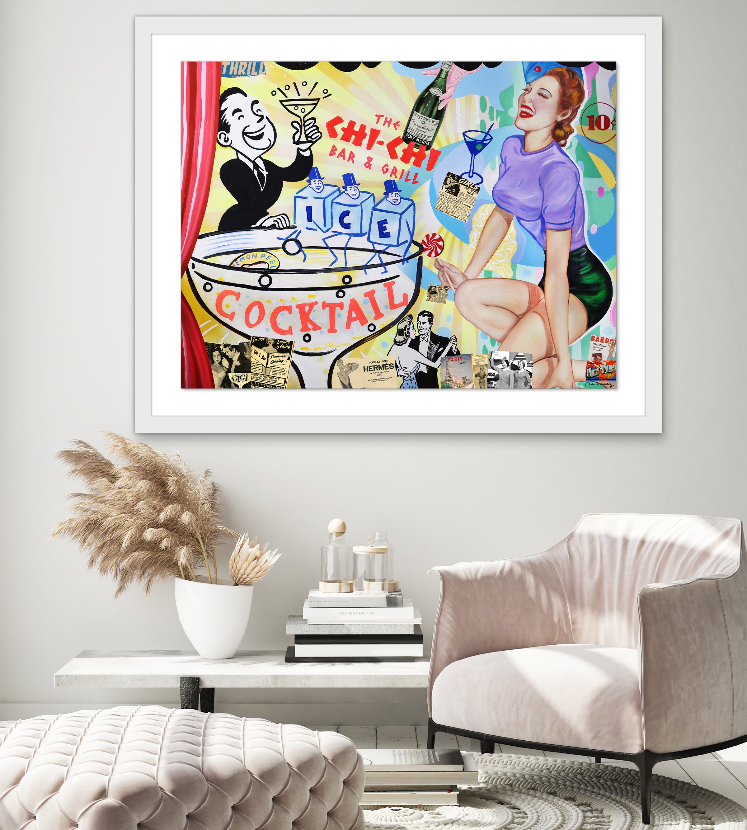 king of pop art nelson de la nuez chi chi bar framed mixed media cocktail pinup