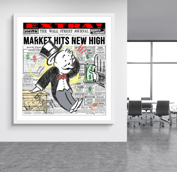 monopoly art nelson de la nuez king of pop art wall street banker finance money boardroom panic wall street journal art stock market trader stock market crash