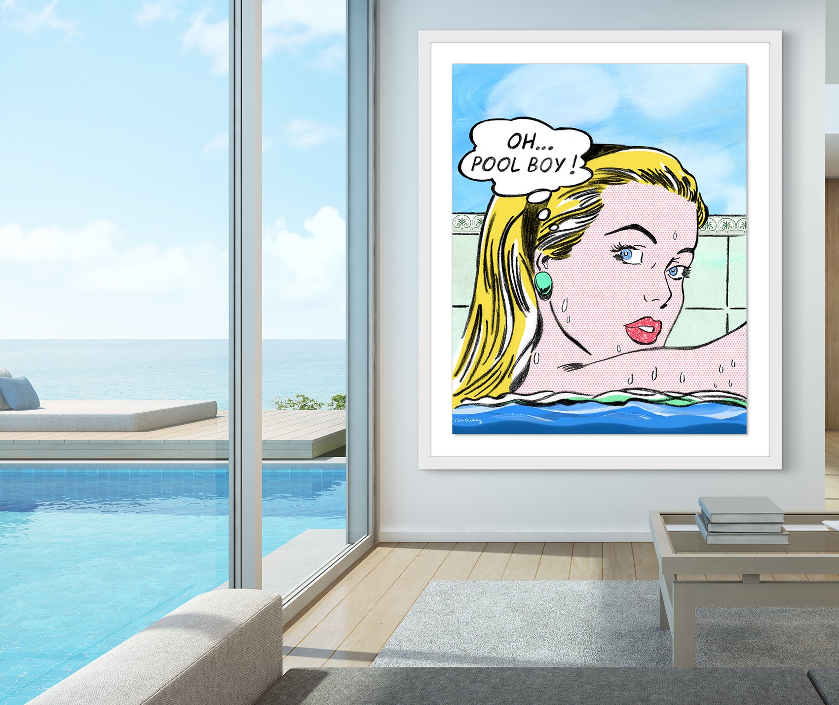 king of pop art nelson de la nuez high maintenance framed mixed media oh pool boy swimming material girl