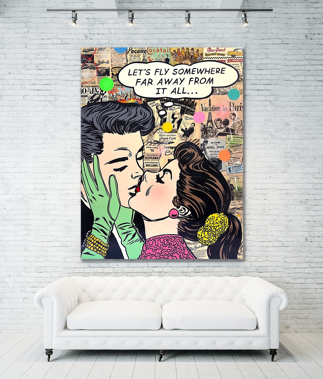 king of pop art nelson de la nuez lets fly away love kiss couple travel brunette material girl