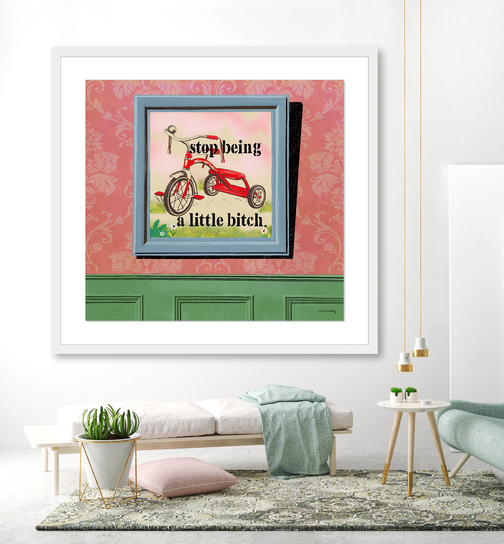 little bitch framed mixed media nelson de la nuez affirmations kids children bicycle