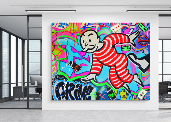 graffiti art go to jail monopoly man nelson de la nuez pop art painting