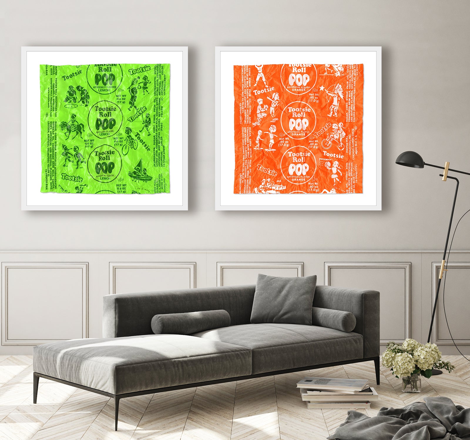 Sweet Orange Tootsie Pop Wrapper - Square Resin Sculpture - FRAMED