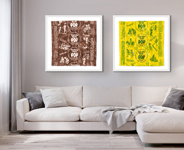Sweet Banana Tootsie Pop Wrapper - Square Resin Sculpture - FRAMED