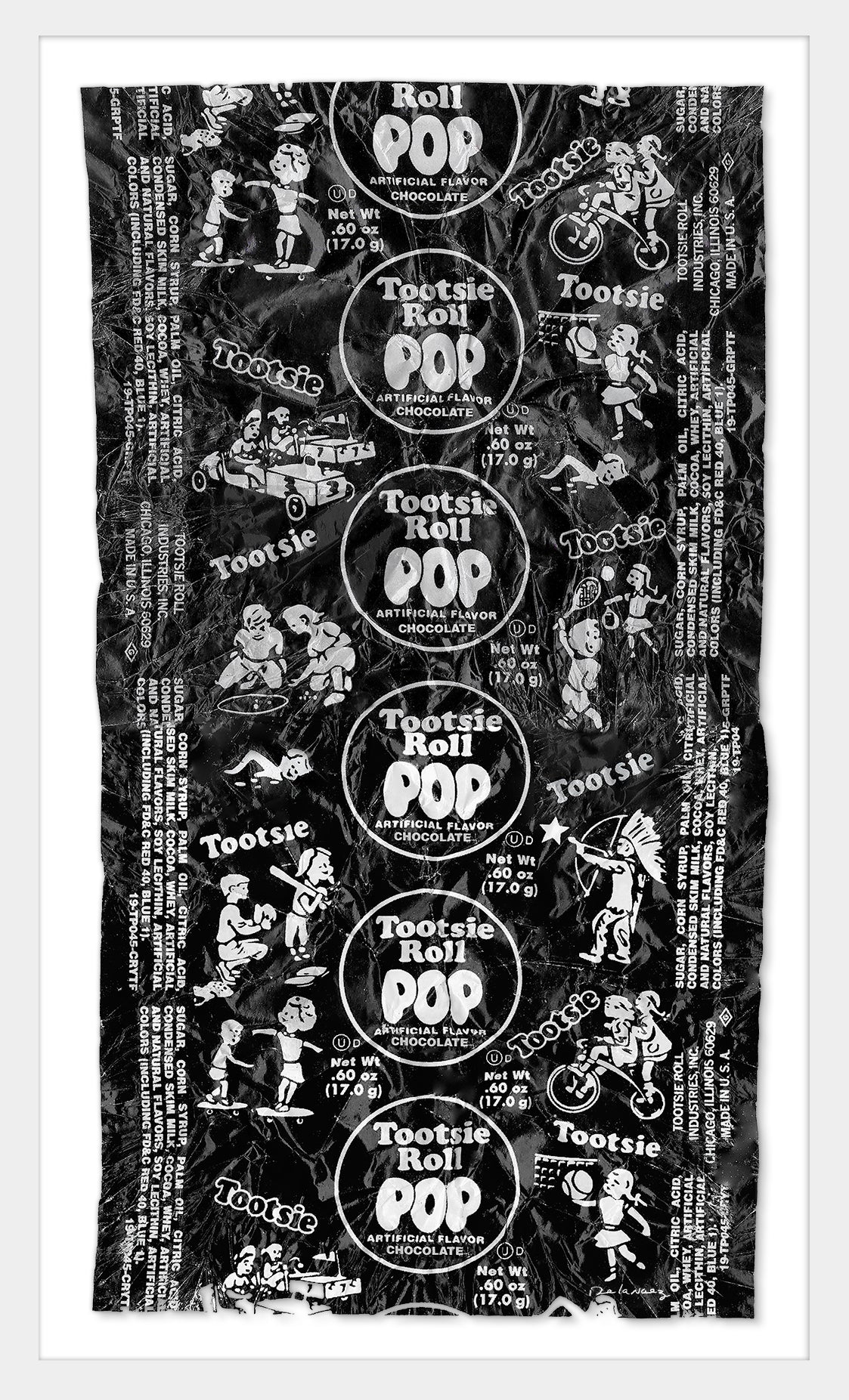 Black Tootsie Pop Wrapper - Resin Sculpture - FRAMED