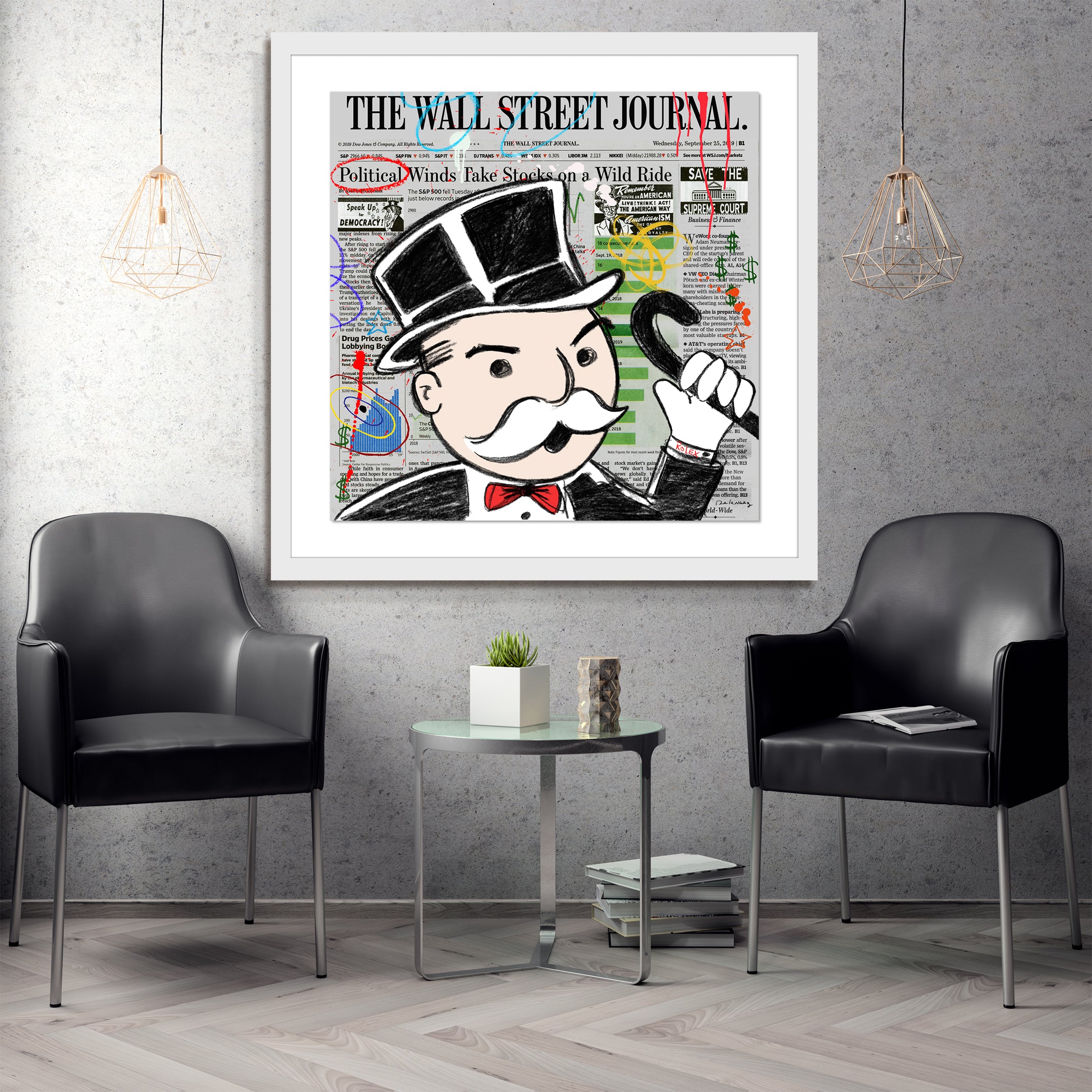 Wall Street Frenzy Nelson De La Nuez pop art stock market day trading finance monopoly banker
