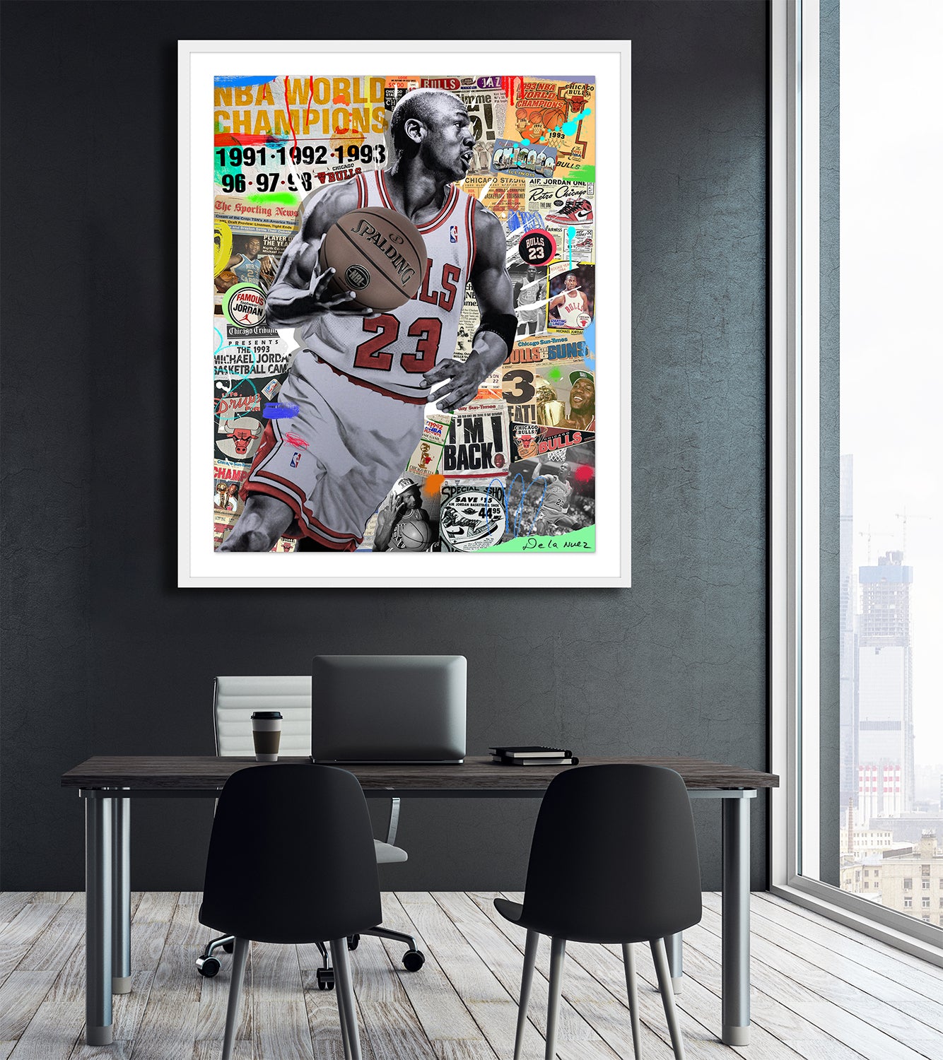 King of Pop Art Nelson De La Nuez Air Jordan  Mixed Media Framed Signed Michael Jordan Sports Basketball Chicago Bulls NBA