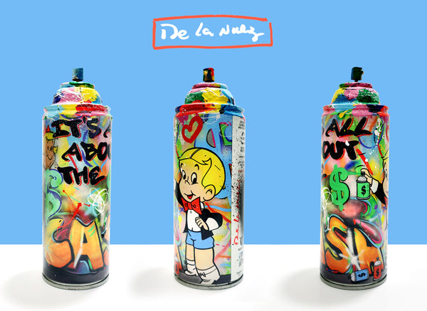 King of Pop Art Nelson De La Nuez Spray Can Series: All About the Money Collectible Sculpture Mixed Media Spray Paint Graffiti Richie Rich Wall Street Finance