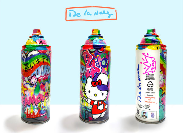 King of Pop Art Nelson De La Nuez Spray Can Series: Bad Kitty Collectible Sculpture Mixed Media Spray Paint Graffiti Hello Kitty