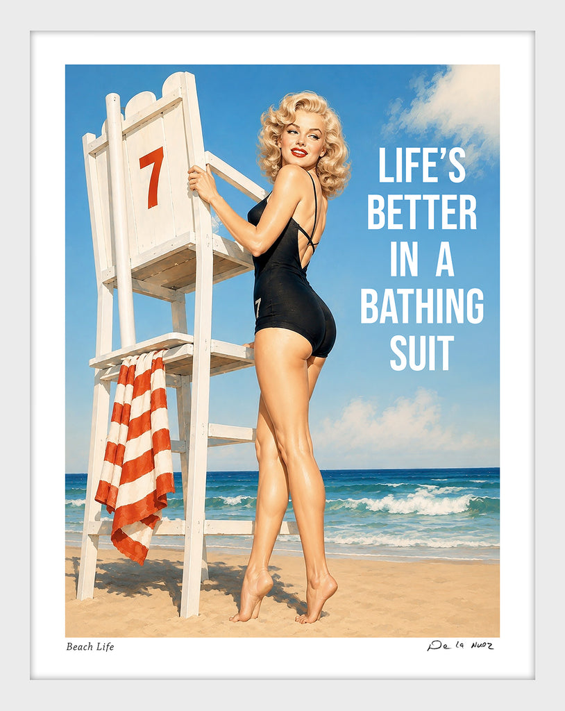 King of Pop Art Nelson De La Nuez - Beach Life bathing suit pinup ocean beach life